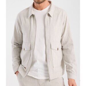 New Zara Light Gray Natural 100% Linen Cargo Pockets Zip Bomber Jacket